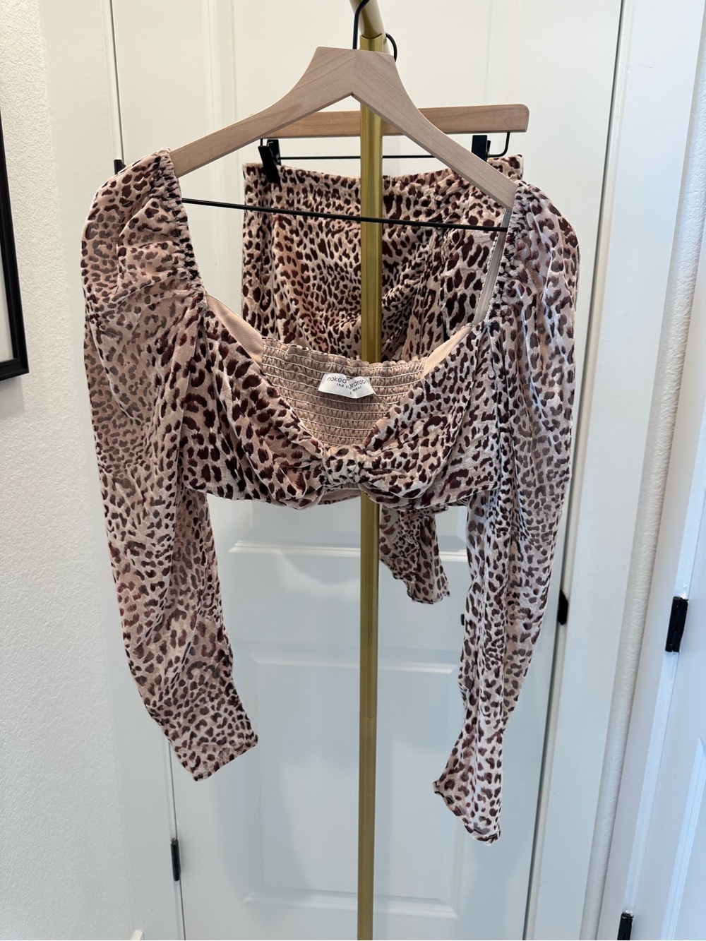Naked Wardrobe The Statement Leopard Print Crop Top and Draped Mini Skirt Set